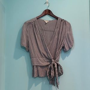 Max Studio Blue & White Striped Wrap Shirt